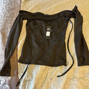 Black Vacation Long Sleeve Shirt w open shoulders